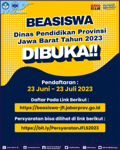 Beasiswa Dinas Pendidikan Provinsi Jawa Barat Tahun 2023 sudah dibuka!!